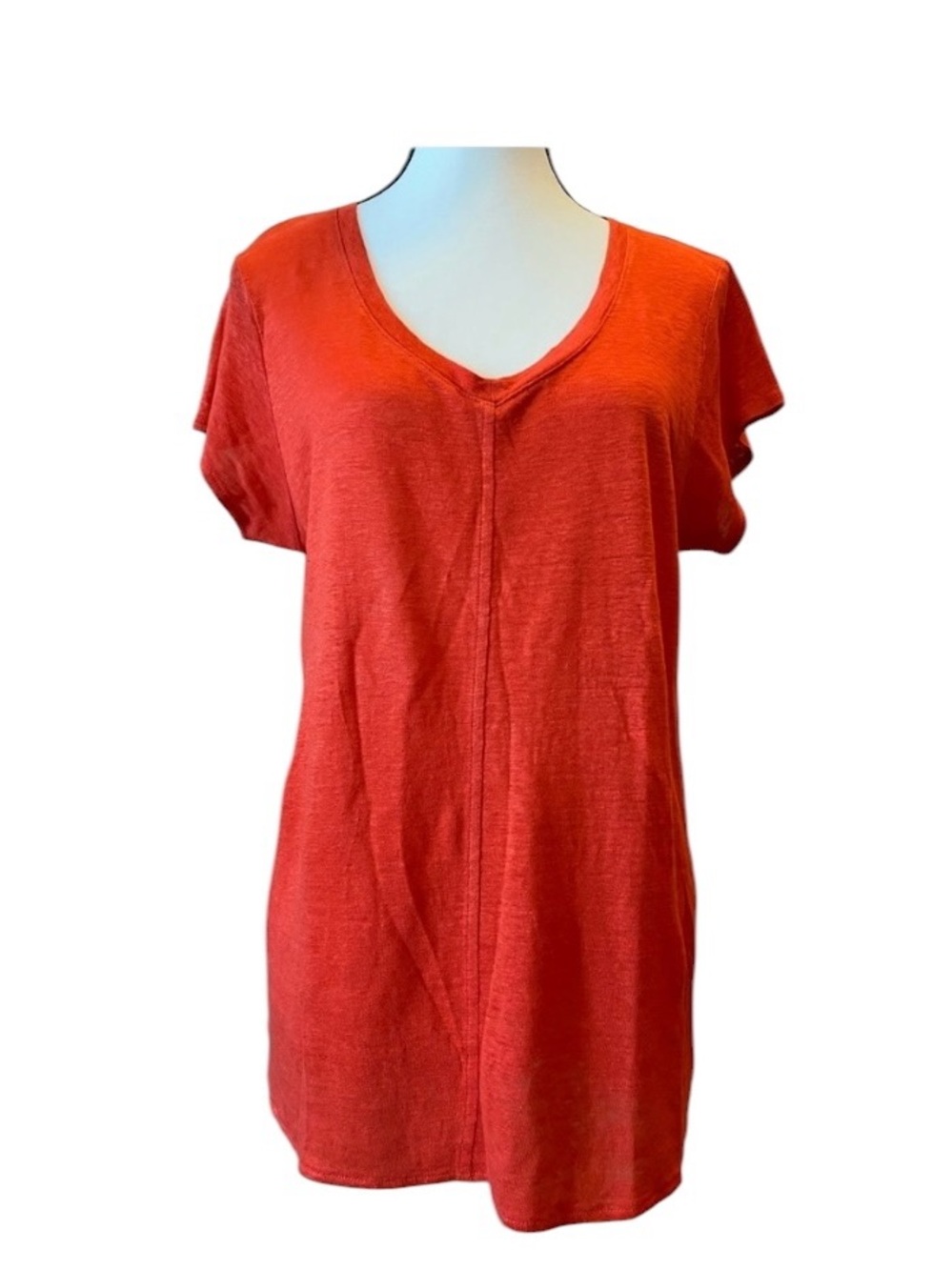 Women's V-Neck Orange/Red linen top EUC Size M